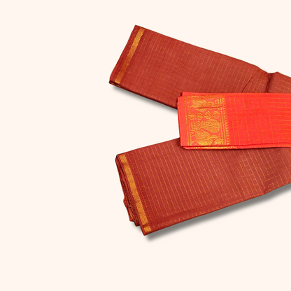 Coffee Brown Checked Sungudi Cotton Saree with Red Peacock Zari Border