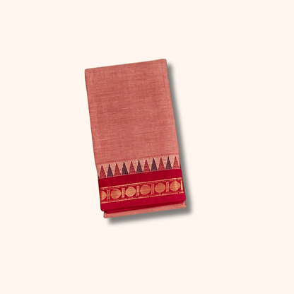 Peach Thread Work Zari Chettinad Cotton Saree Temple Border