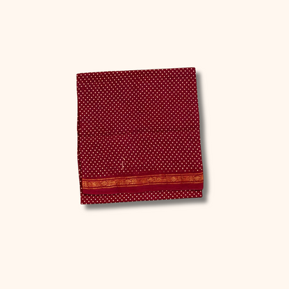 Maroon Sungudi Cotton Saree with White Dot Pattern & Traditional Zari Border