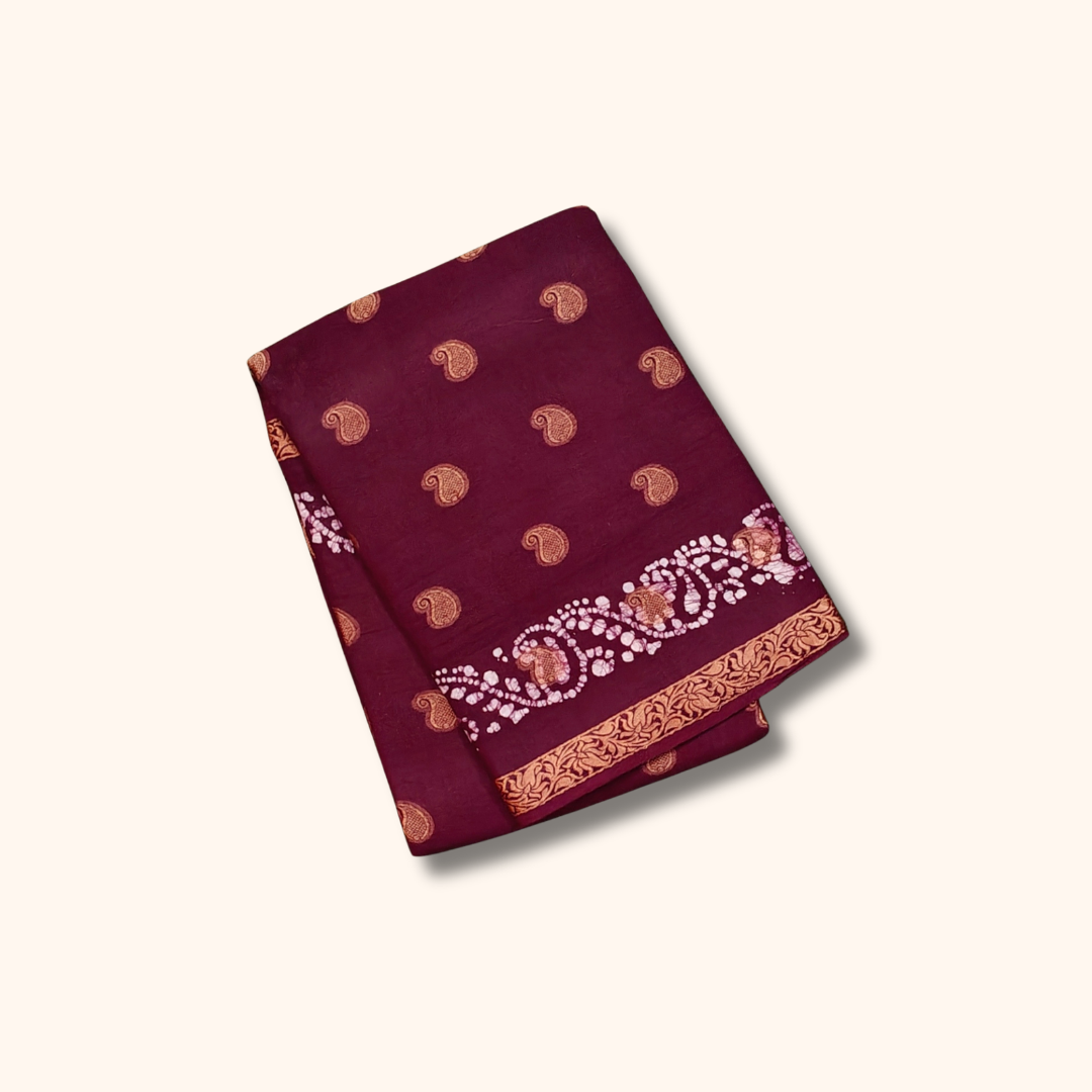 120s Count Sungudi Vayal Saree Maroon Paisley Design with Running Blouse
