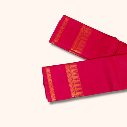 Pink Cotton Saree with Gold Zari Stripes & Traditional Border – Running Blouse Included