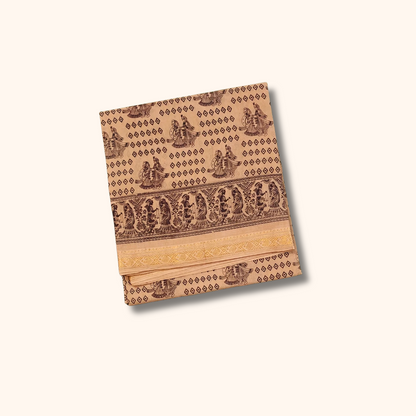 Beige Brown Printed with Traditional Art Border Sungudi Cotton Saree