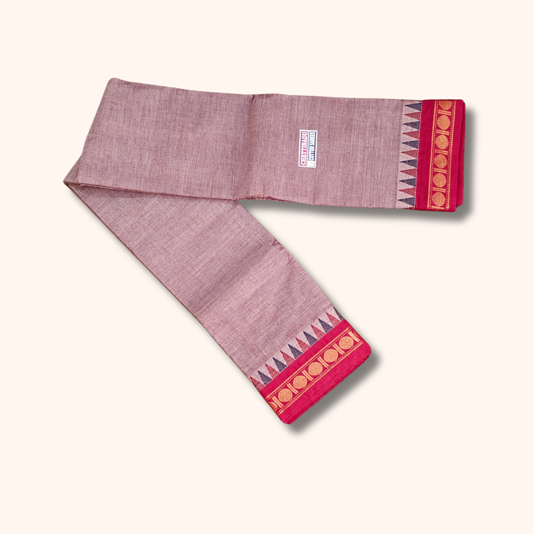 Grey Thread Work Zari Chettinad Cotton Saree Temple Border