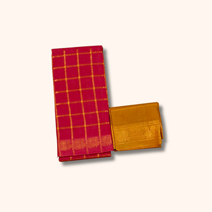Rani Pink Chettinad Cotton Saree with Mustard Contrast Blouse