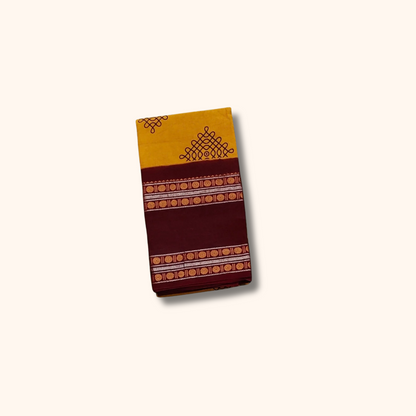 Mustard Yellow Sungudi Cotton Saree with Maroon Traditional Border – Running Blouse
