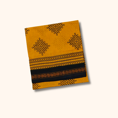 Mustard Yellow Sungudi Cotton Saree with Black Border