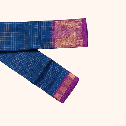Royal Blue Chettinad Cotton Saree with Magenta Temple Border