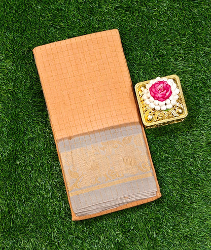 Light Copper Sungudi Cotton Saree with Silver Grey Border