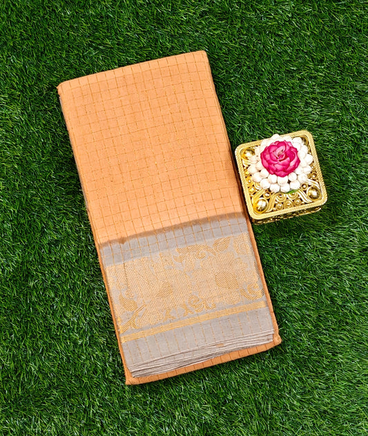 Light Copper Sungudi Cotton Saree with Silver Grey Border
