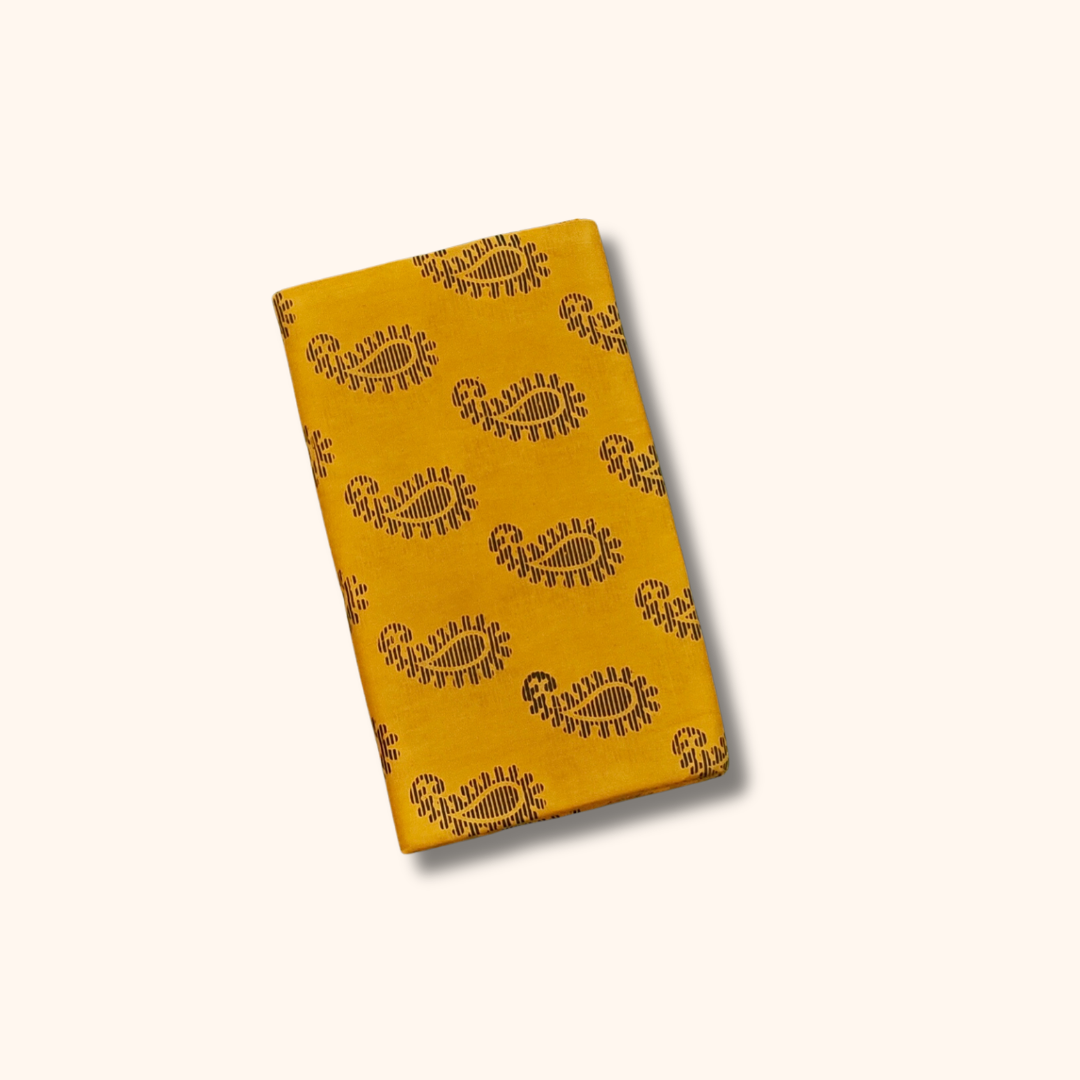Mustard Yellow Cotton Saree – Traditional Paisley Print with Elegant Border