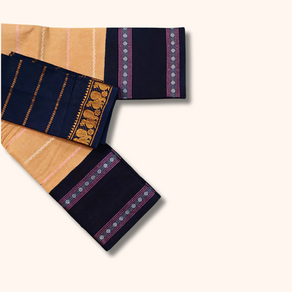 Peach & Navy Sungudi Cotton Saree with Traditional Border