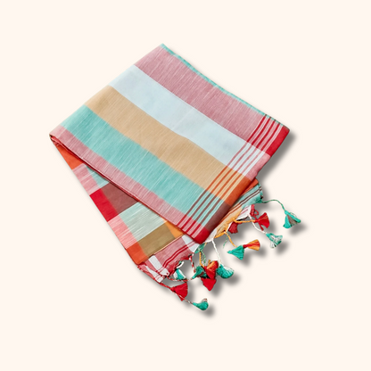 Mulmul Cotton Pastel Stripes Saree