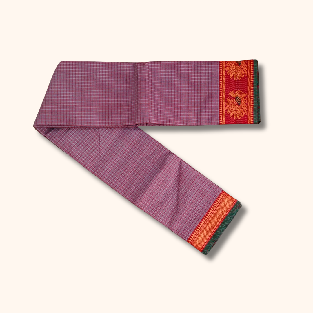 Classic Lavender Checked Chettinad Cotton Saree