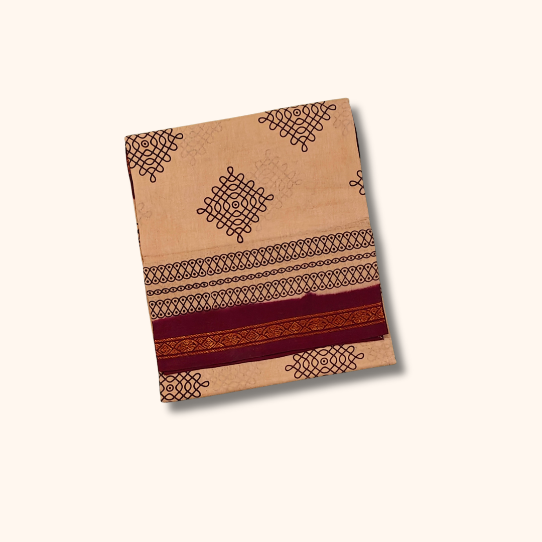Cream Sungudi Cotton Saree with Maroon Border