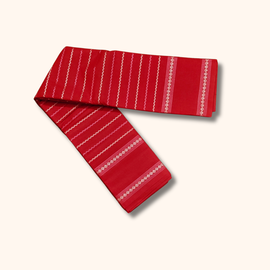 Red Cotton Saree with White Stripe Design – Running Blouse