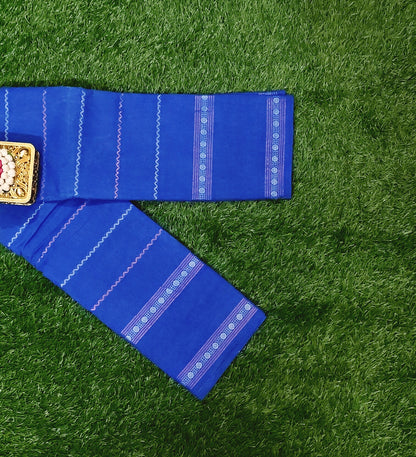 Royal Blue Sungudi Cotton Saree with Multi Stripe Design