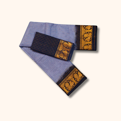 Lavender Thread Work Sungudi Cotton Saree with Peacock Zari Border