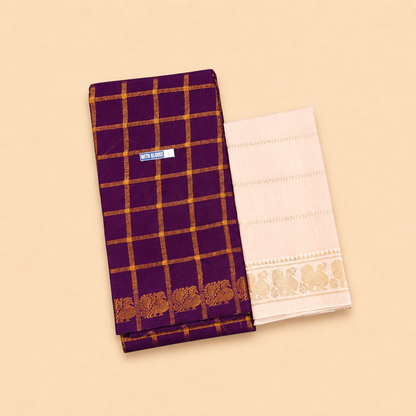 Royal Purple Pavithra Kattam Sungudi Saree with Contrast Cream Blouse