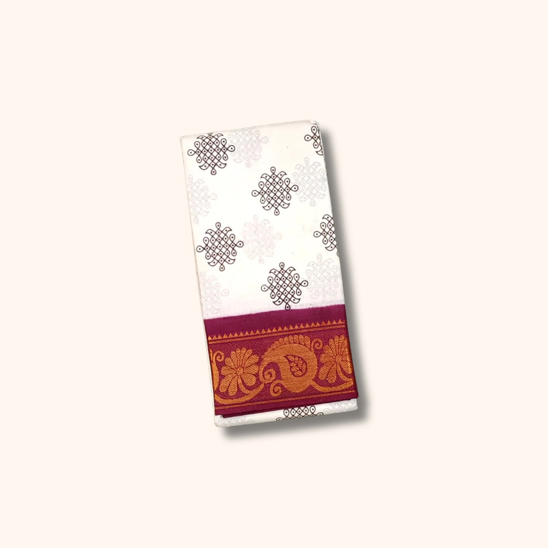 White Cotton Saree with Emerald Green Peacock Zari Border