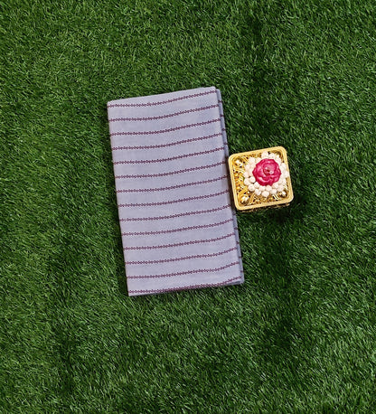 Light Grey Cotton Saree with Traditional Maroon Border Design