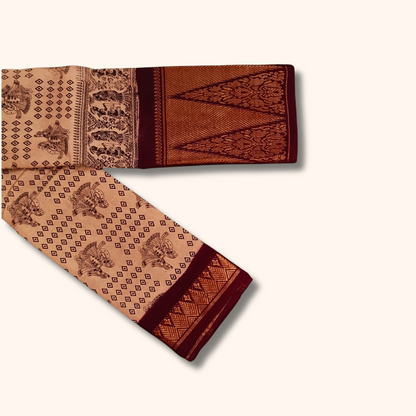 Traditional Beige Colour Heritage Border Sungudi Cotton Saree