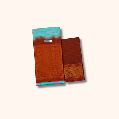 Sky Blue Checked Sungudi Cotton Saree with Annapakshi Zari Border
