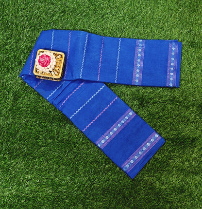 Royal Blue Sungudi Cotton Saree with Multi Stripe Design