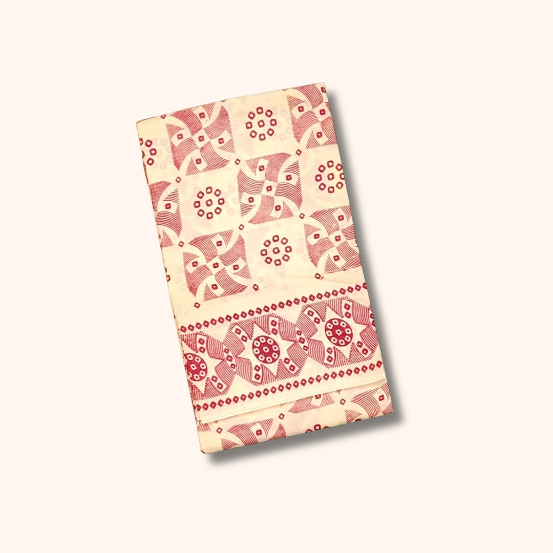 120s Count Vayal Cotton Saree in Off White with Maroon Geometric Print