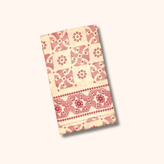 120s Count Vayal Cotton Saree in Off White with Maroon Geometric Print