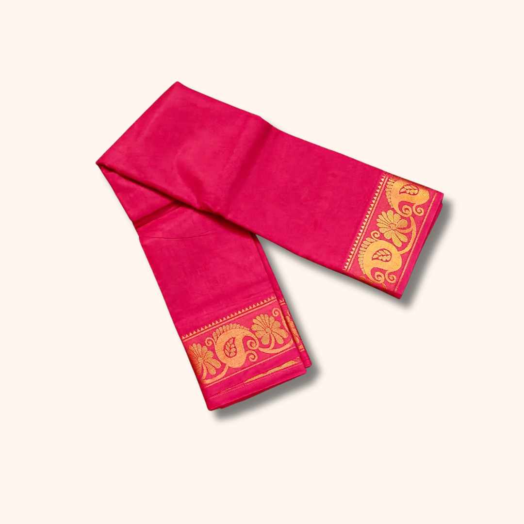 Rani Pink Pure Cotton Saree with Traditional Paisley Border – Running Blouse