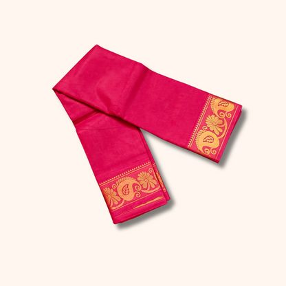 Rani Pink Pure Cotton Saree with Traditional Paisley Border – Running Blouse