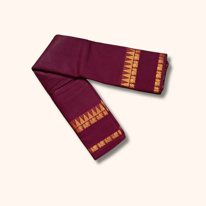 Wine Maroon Pure Cotton Saree with Traditional Zari Border – Running Blouse