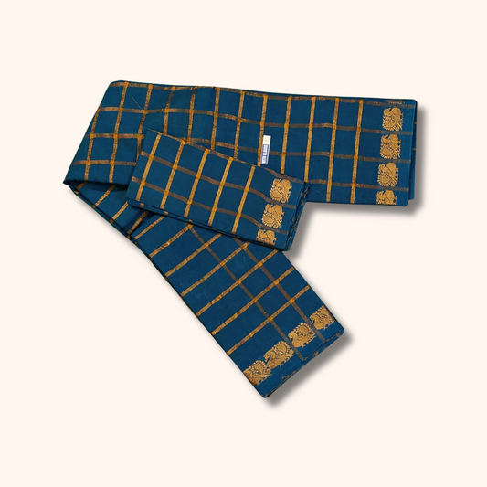 Navy Blue Gold Zari Pavithra Kattam Sungudi Cotton Saree
