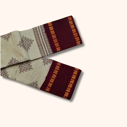 Pastel Green Sungudi Cotton Saree with Maroon Traditional Border – Running Blouse