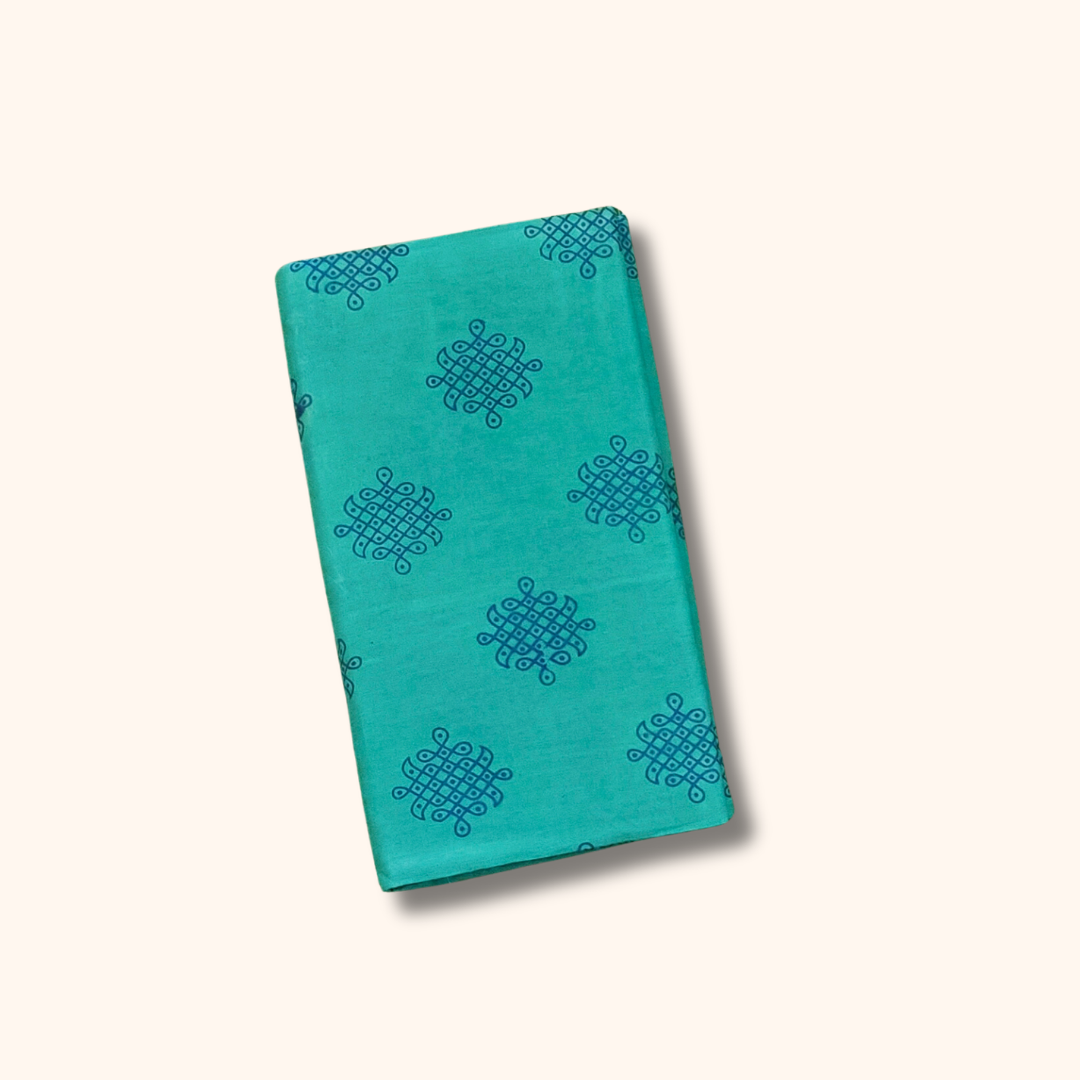 Aqua Blue Kolam Print with Zari Border