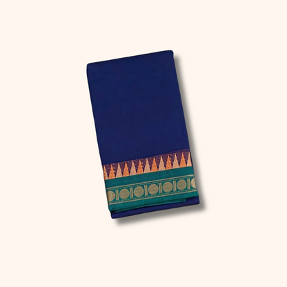 Dark ink Blue Temple Border Chettinad Cotton Saree