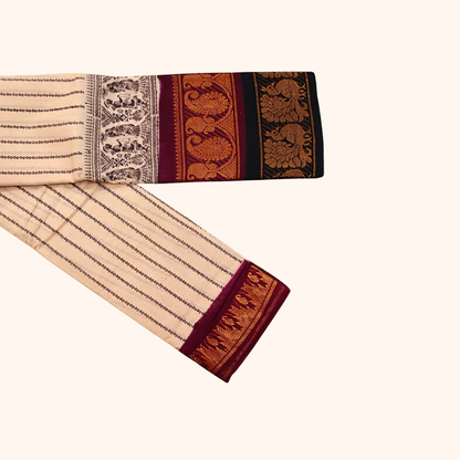 Double Border Sungudi Cotton Saree with Traditional Folk Art Design