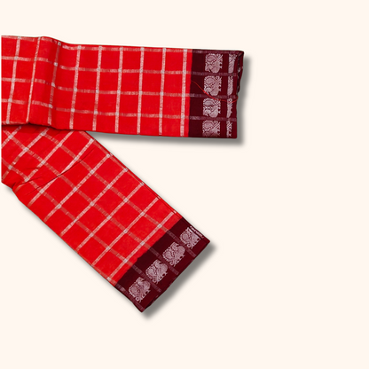 Silver Zari Pavithra Kattam Sungudi Cotton Saree with Maroon Border
