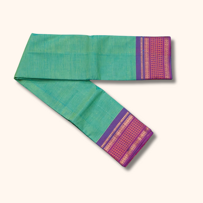 Sea Green Chettinad Cotton Saree with Royal Purple Traditional Border
