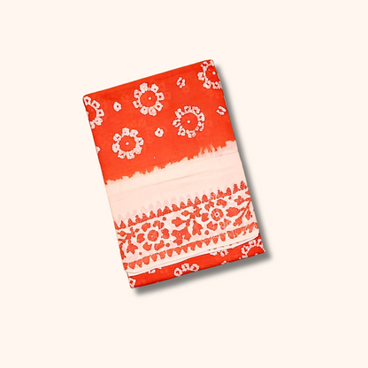 120s Count Sungudi Cotton Saree Orange Running Blouse Included