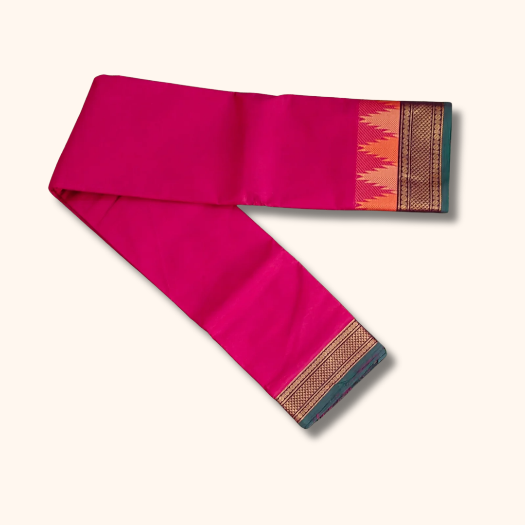 Rani Pink Chettinad Cotton Saree with Traditional Zari Border