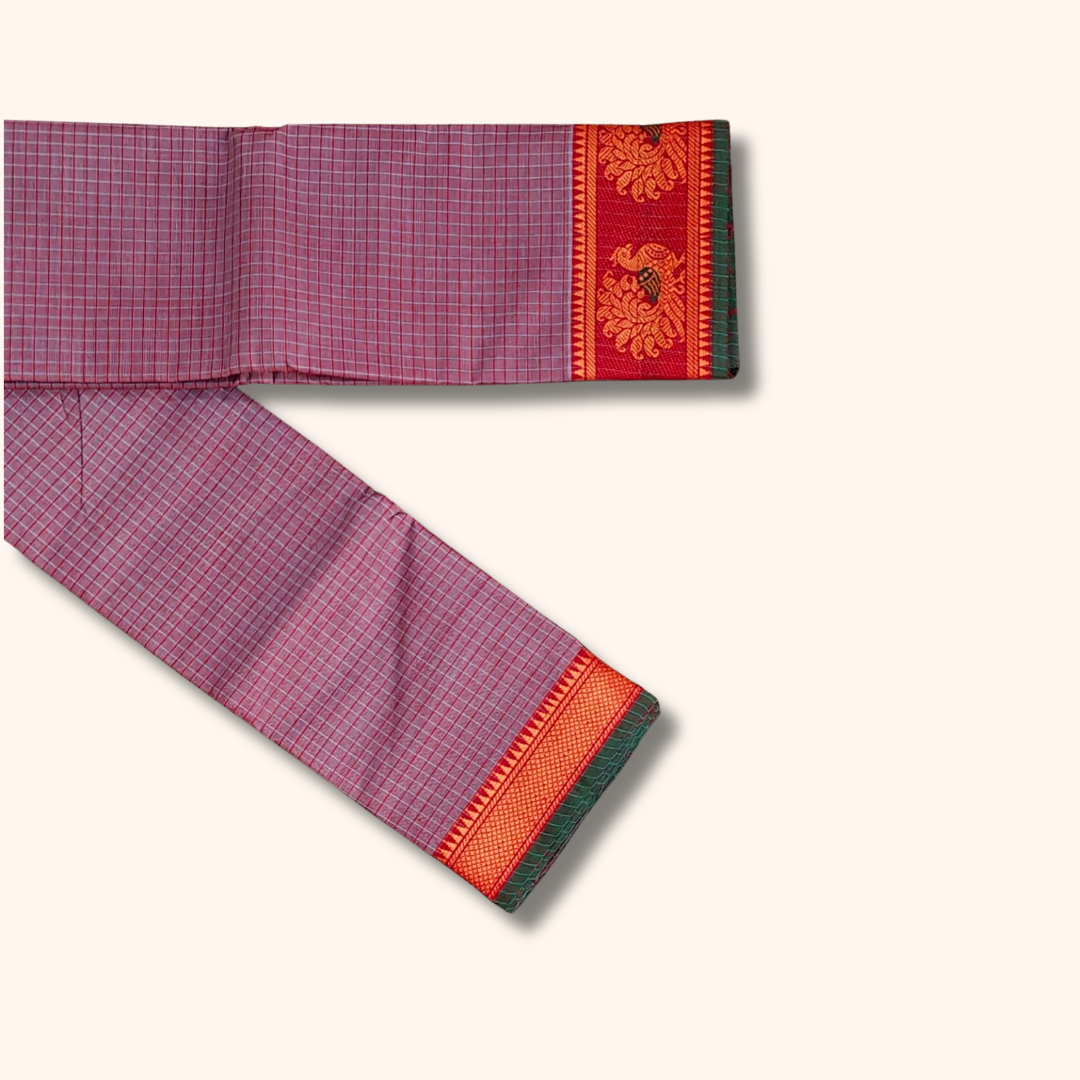 Classic Lavender Checked Chettinad Cotton Saree