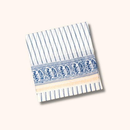 Classic White & Blue Sungudi Cotton Saree