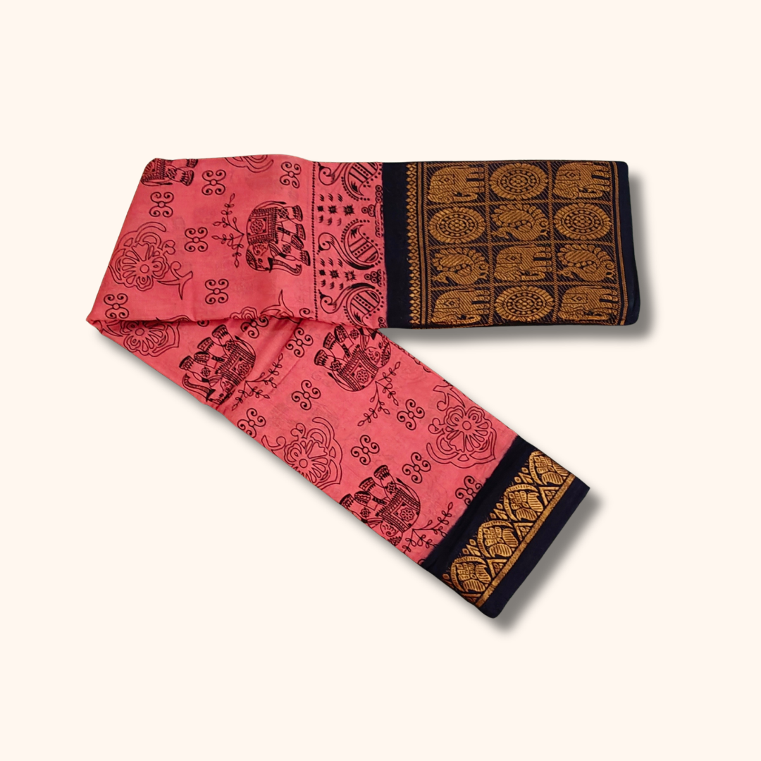 Beautiful Pink Elephant Border Sungudi Cotton Saree
