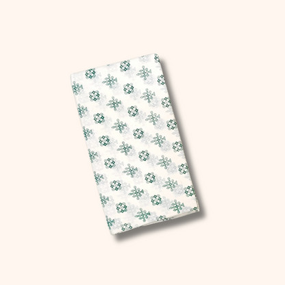 White & Green Printed Cotton Saree with Traditional Motif Design