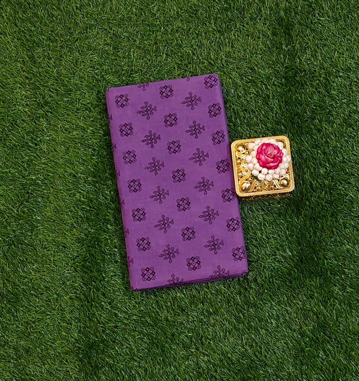 Attractive Purple Cotton Saree with Kolam Motifs & Elegant Border
