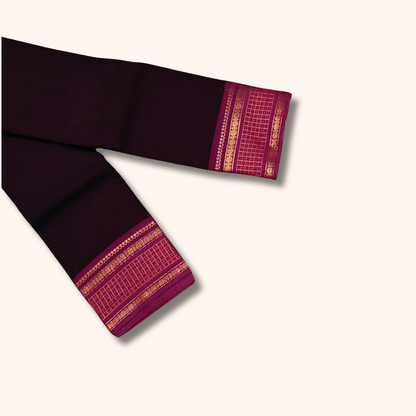 Maroon Cotton Saree with Rani Pink Zari Border