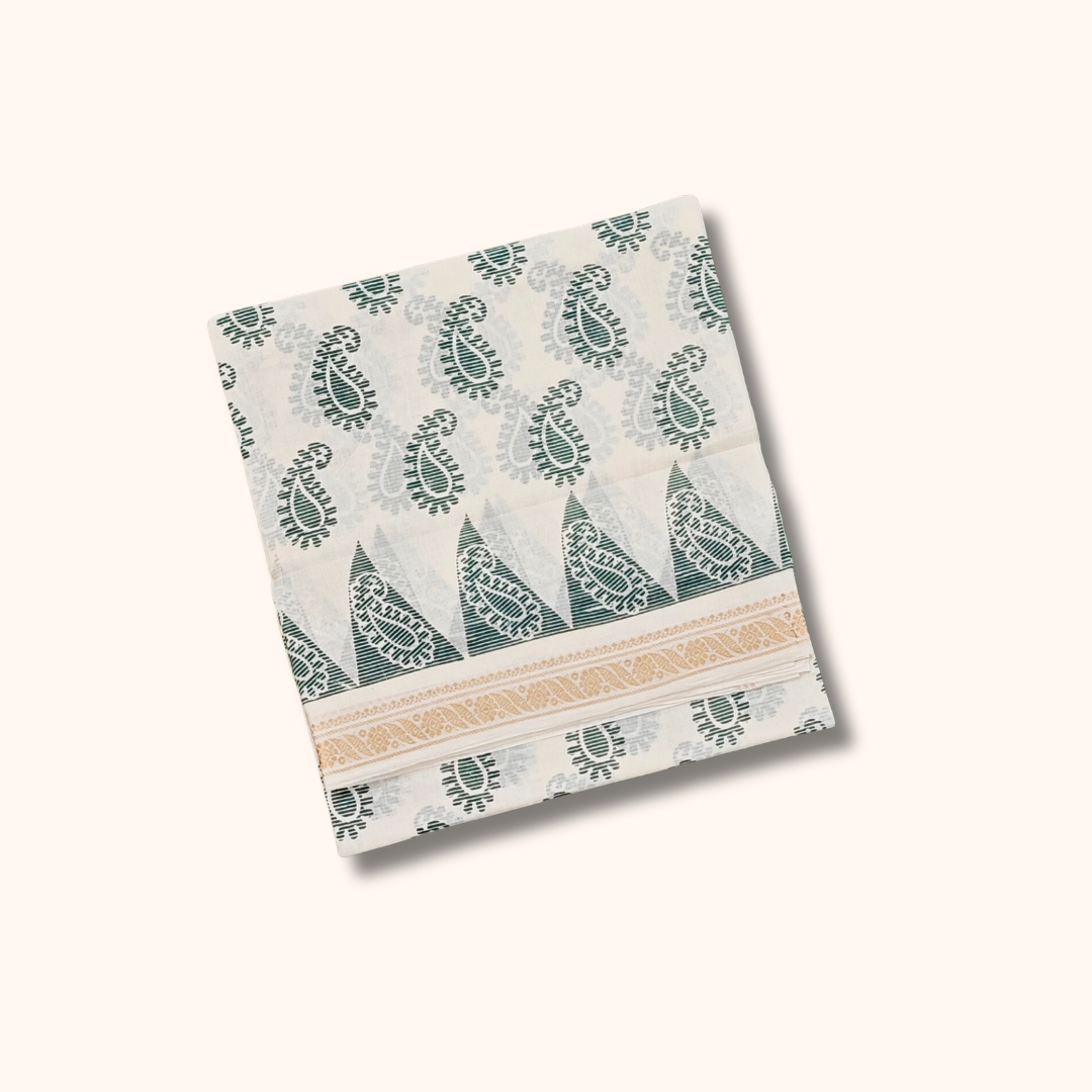 Ivory White Paisley Print with Traditional Border