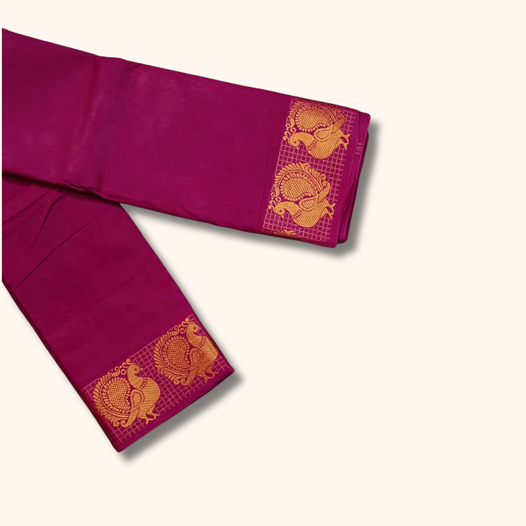Magenta Pure Cotton Saree with Traditional Paisley Border – Running Blouse