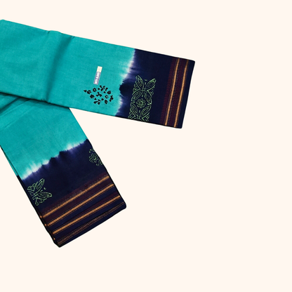 Navy Blue Batik Cotton Saree with Running Blouse